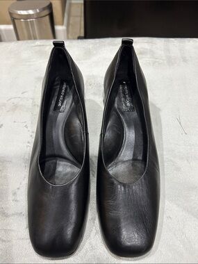 ANTONIO MELANI Black Leather Square-Toe Slip-On Heels